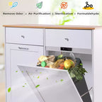 EROMMY Double Tilt Trash Cabinet with 2 Drawers, Trash Cabinet with Storage on Wheels,white