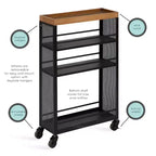 Carrello contenitore in metallo rettangolare Piazza, 18x7x30, naturale e nero