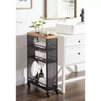 Carrello contenitore in metallo rettangolare Piazza, 18x7x30, naturale e nero