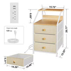 Comodino moderno a 2 ripiani e 3 cassetti con unità organizer e stazione di ricarica per camera da letto, soggiorno e ufficio, Tortora