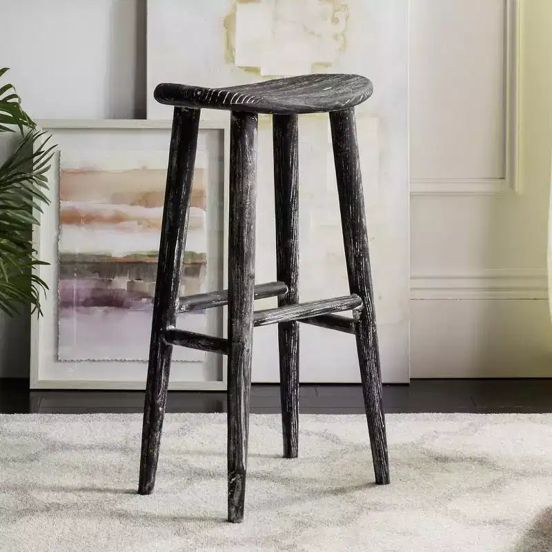 Sgabello da bar Colton Wood - Nero/Bianco lavato/Legno Sungkai