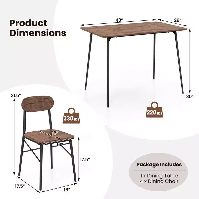 Tavolo da pranzo da 5 pezzi per 4 persone, arredamento moderno per cucina e sala da pranzo
