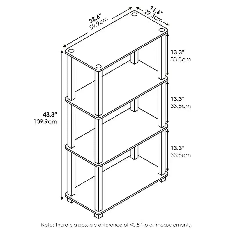 Scaffale a 4 ripiani multiuso con tubi quadrati, libreria aperta, pino ambra/nero