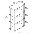 Scaffale a 4 ripiani multiuso con tubi quadrati, libreria aperta, pino ambra/nero
