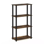 Scaffale a 4 ripiani multiuso con tubi quadrati, libreria aperta, pino ambra/nero
