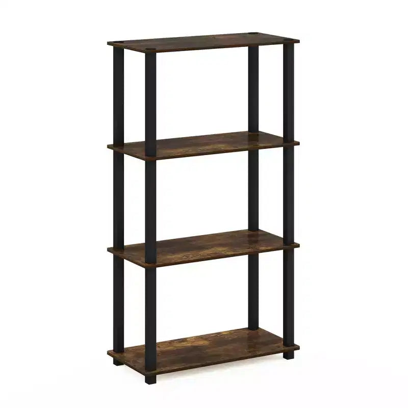 Scaffale a 4 ripiani multiuso con tubi quadrati, libreria aperta, pino ambra/nero