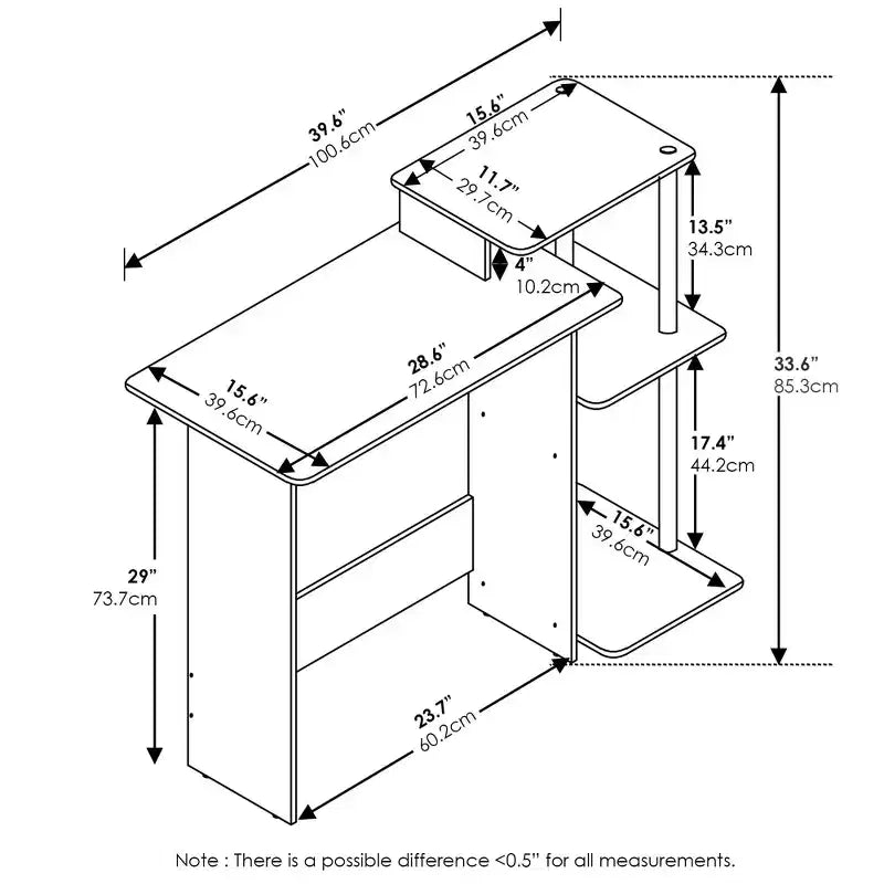 Scrivania moderna per computer, tavolo da studio/lavoro per ufficio, workstation con supporto CPU e libreria aperta, Rovere Grigio/Nero