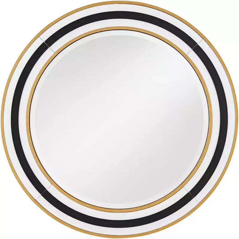Possini Euro Design Cape Cod Round Vanity Wall Mirror Modern Beveled Glass Black White Gold Frame 31 1/2 Wide for Bathroom Home