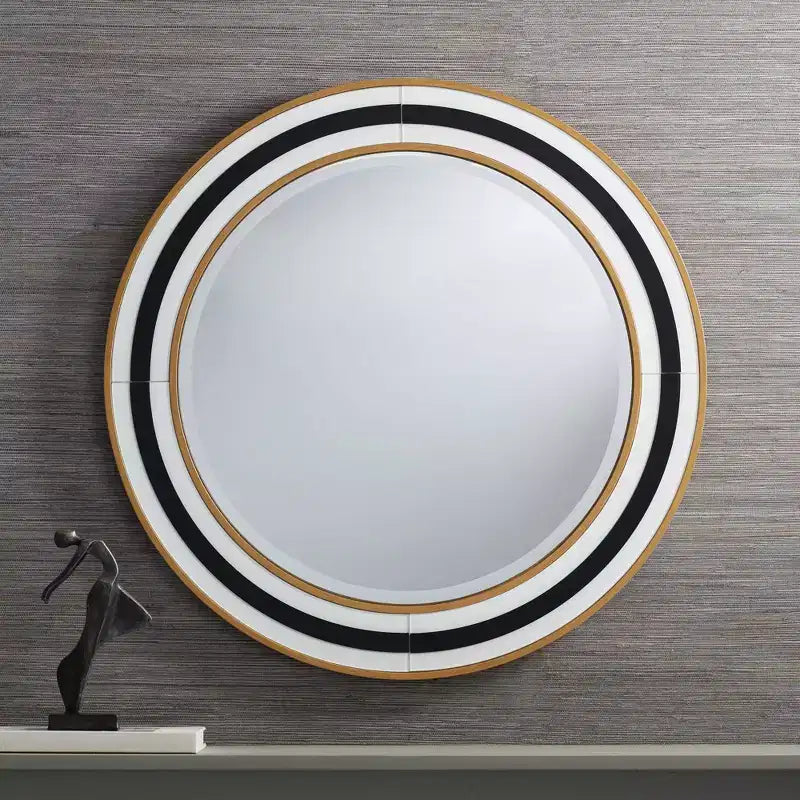 Specchio da parete rotondo Cape Cod per bagno, con vetro bisellato e cornice moderna nera, bianca o dorata, diametro 31 1/2