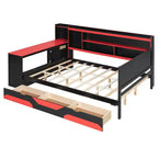 Gamer Hub Daybed with Desk, RGB Lights, Charging Station, Storage Drawers & Bookcase Headboard