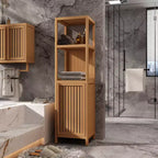 52 Tall Bamboo Storage Cabinet with 2 Open Shelves and 1 Door for Bathroom, Natural 4A - ModernLuxe