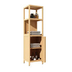 Mobiletto alto da bagno in bambù da 132 cm con 2 ripiani aperti e 1 anta, naturale