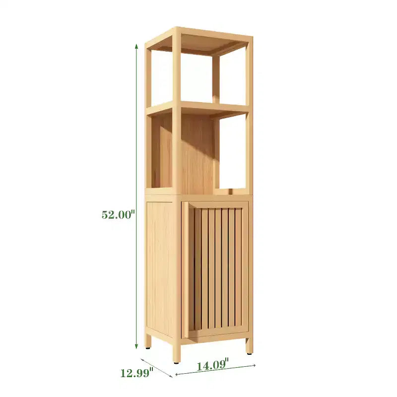 Mobiletto alto da bagno in bambù da 132 cm con 2 ripiani aperti e 1 anta, naturale