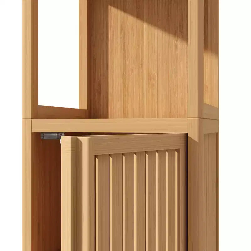 Mobiletto alto da bagno in bambù da 132 cm con 2 ripiani aperti e 1 anta, naturale