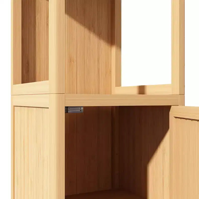 Mobiletto alto da bagno in bambù da 132 cm con 2 ripiani aperti e 1 anta, naturale