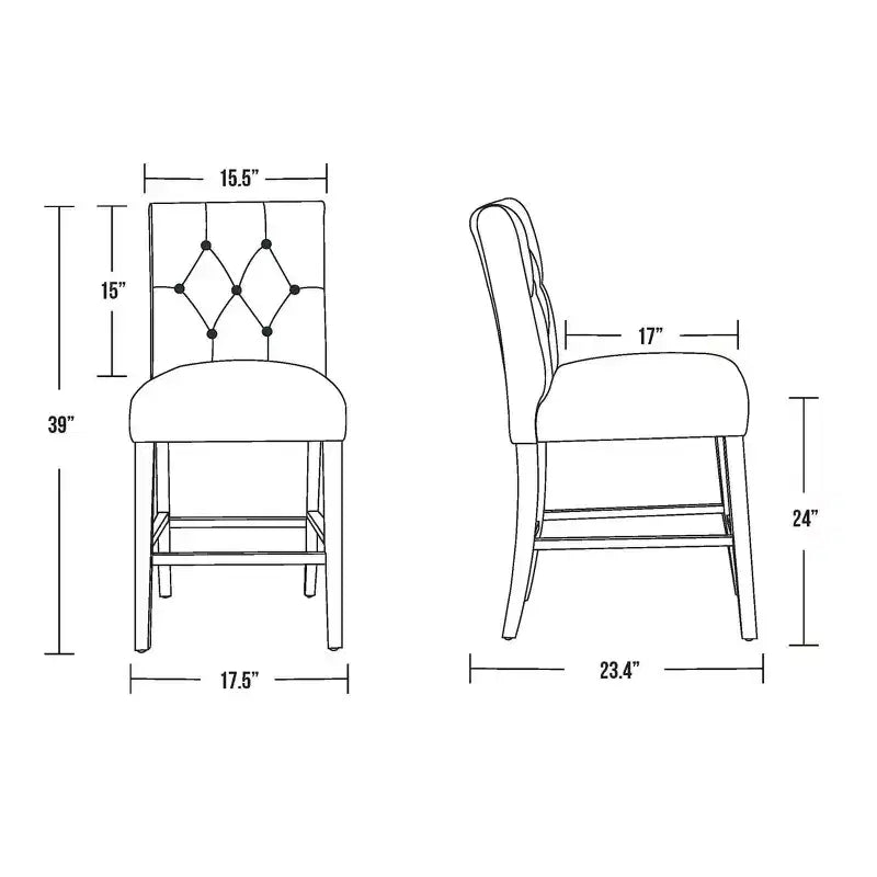Sgabello da bancone trapuntato in tessuto di lino da 24", grigio