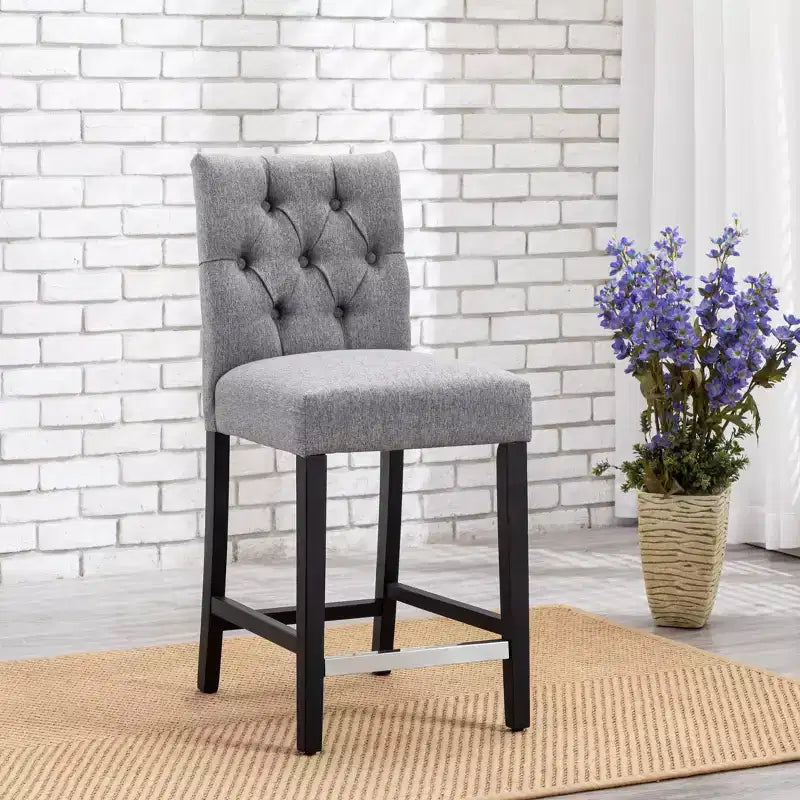Sgabello da bancone trapuntato in tessuto di lino da 24", grigio