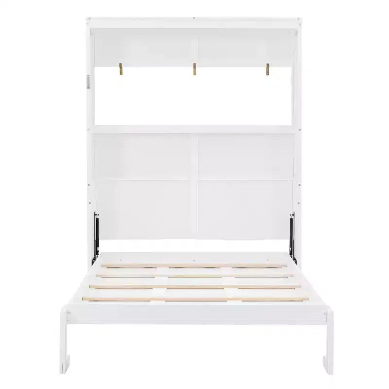 Letto a scomparsa matrimoniale/queen-size con mensole, bianco/grigio