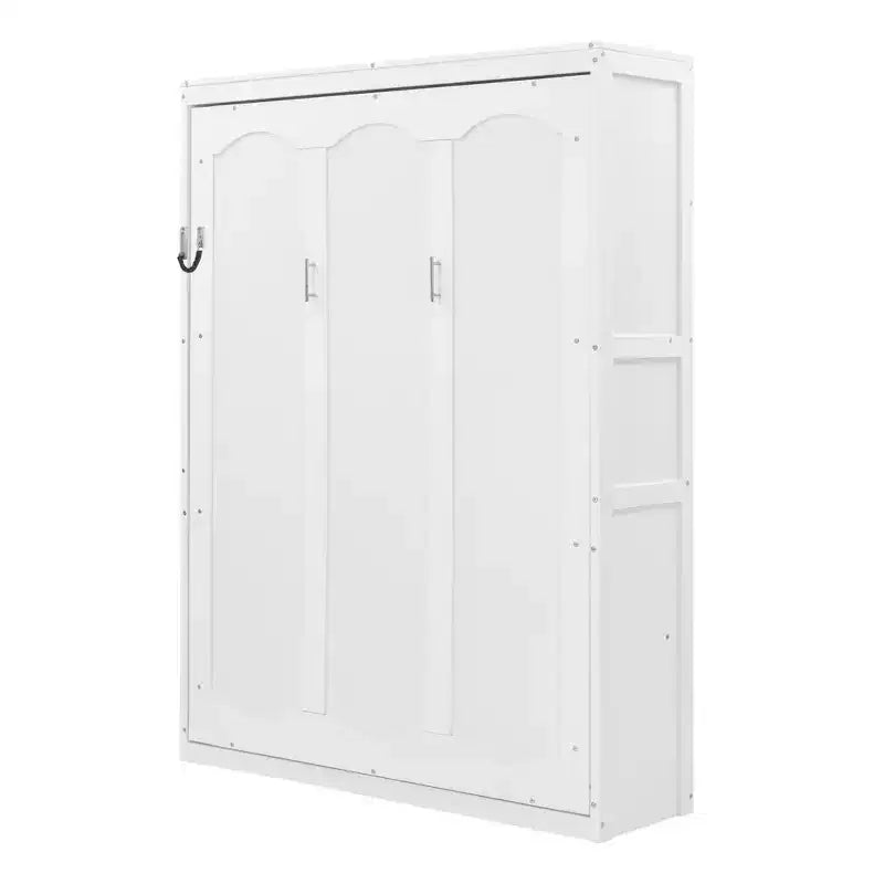 Letto a scomparsa matrimoniale/queen-size con mensole, bianco/grigio