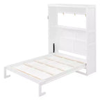Letto a scomparsa matrimoniale/queen-size con mensole, bianco/grigio