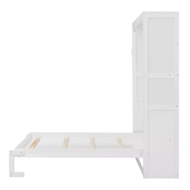 Letto a scomparsa matrimoniale/queen-size con mensole, bianco/grigio
