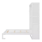 Letto a scomparsa matrimoniale/queen-size con mensole, bianco/grigio