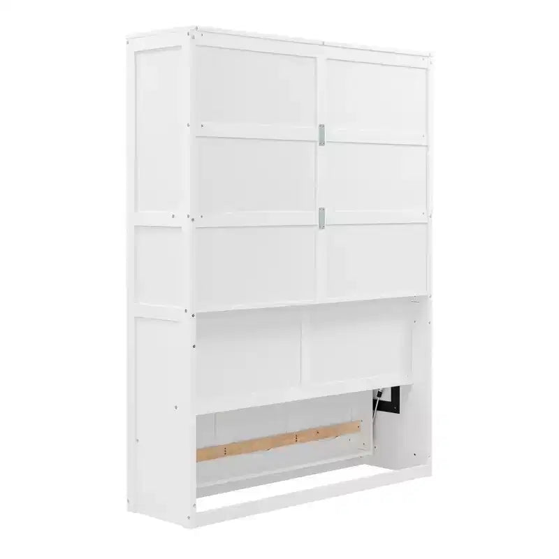Letto a scomparsa matrimoniale/queen-size con mensole, bianco/grigio