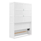 Letto a scomparsa matrimoniale/queen-size con mensole, bianco/grigio