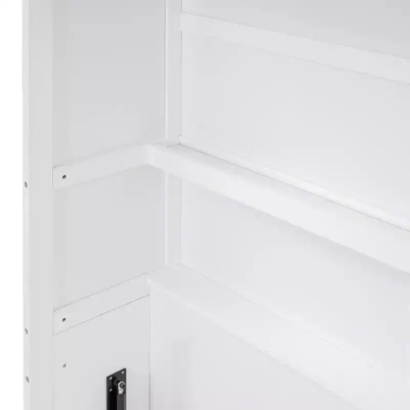 Letto a scomparsa matrimoniale/queen-size con mensole, bianco/grigio