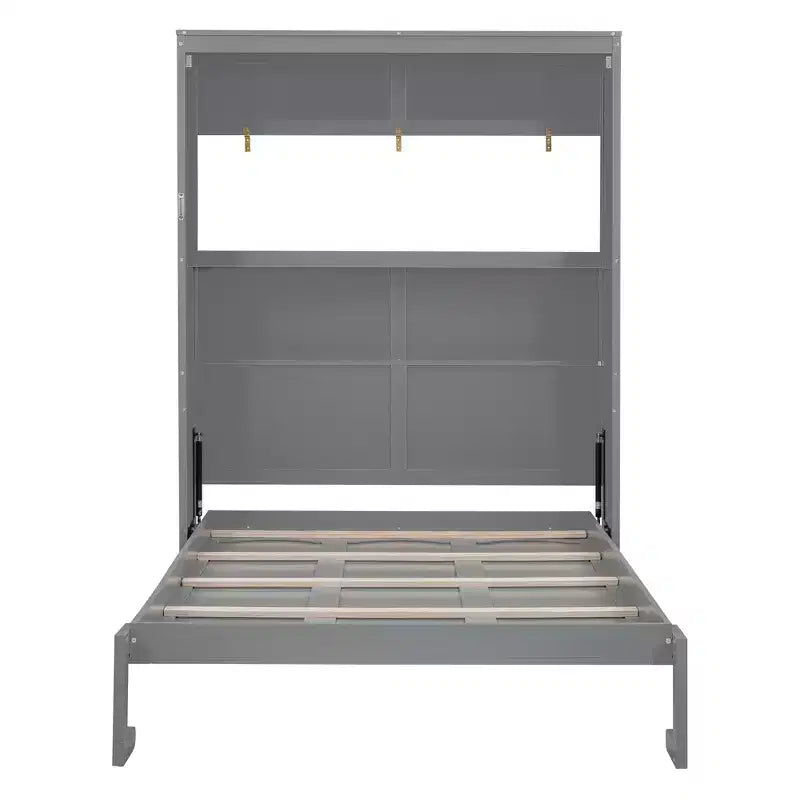 Letto a scomparsa matrimoniale/queen-size con mensole, bianco/grigio