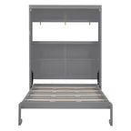 Letto a scomparsa matrimoniale/queen-size con mensole, bianco/grigio