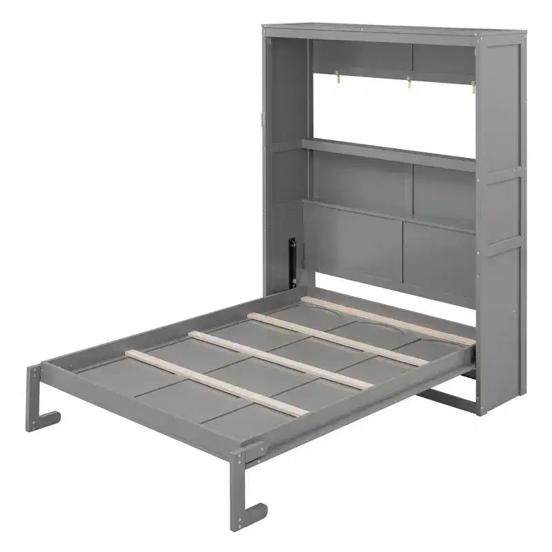 Letto a scomparsa matrimoniale/queen-size con mensole, bianco/grigio