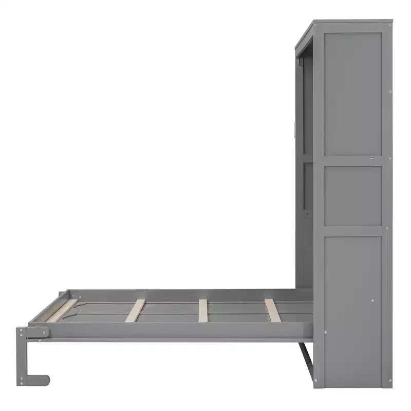 Letto a scomparsa matrimoniale/queen-size con mensole, bianco/grigio