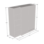 2-Door Wardrobe with Mirror, Glass Front, 2-Person (Gray / Black / White)