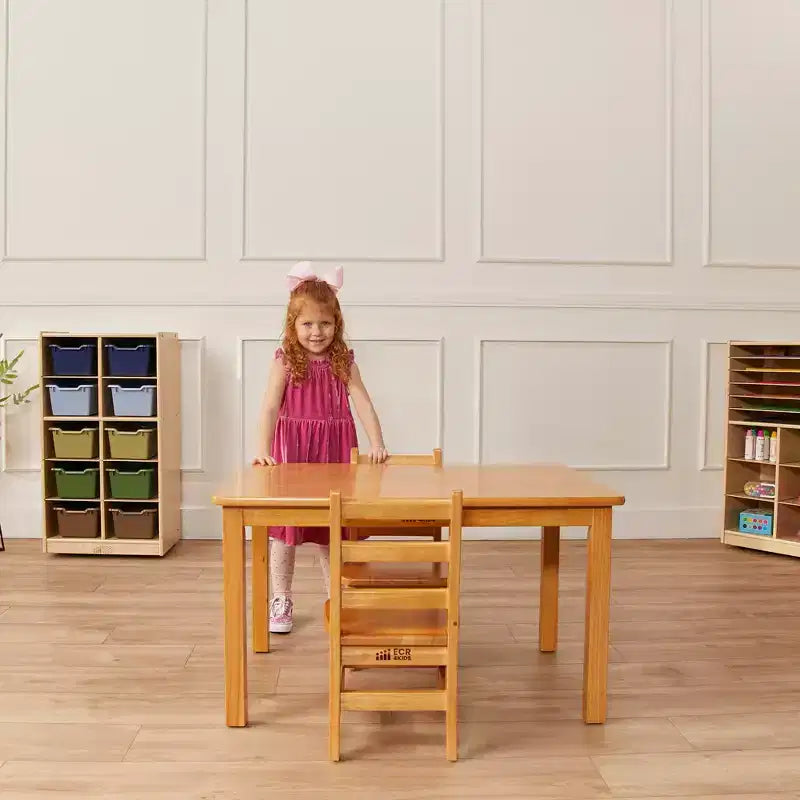 Tavolo Quadrato in Legno Massello da 61 cm con Gambe da 51 cm e Sedie da 25 cm - Set da 3 Pezzi