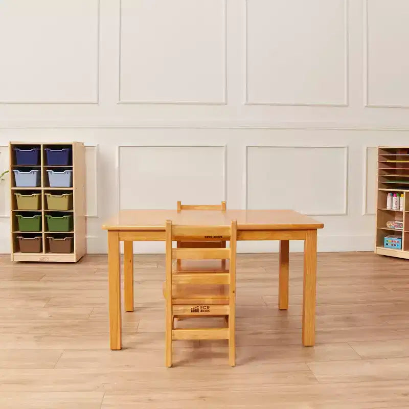 Tavolo Quadrato in Legno Massello da 61 cm con Gambe da 51 cm e Sedie da 25 cm - Set da 3 Pezzi