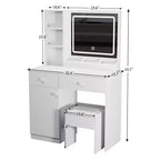 Toletta elegante da 35,4W con 2 grandi cassetti e sedia, specchio con luce LED a 3 colori per il trucco, bianco