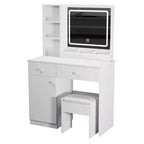 Toletta elegante da 35,4W con 2 grandi cassetti e sedia, specchio con luce LED a 3 colori per il trucco, bianco