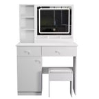 Toletta elegante da 35,4W con 2 grandi cassetti e sedia, specchio con luce LED a 3 colori per il trucco, bianco