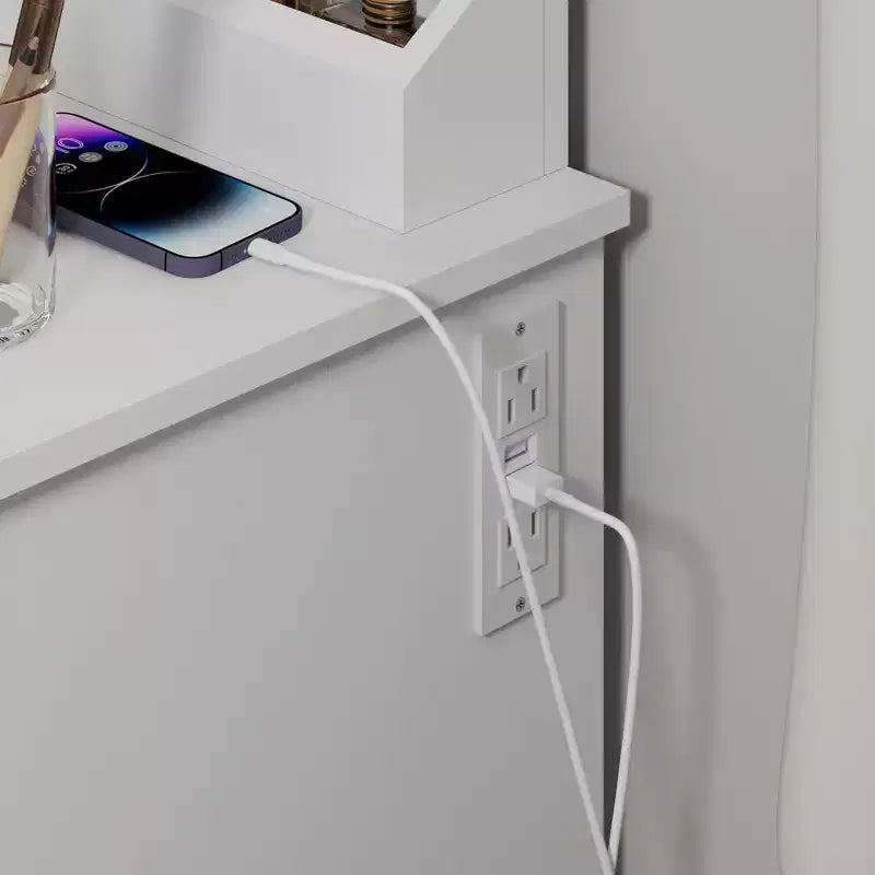 Toletta elegante da 35,4W con 2 grandi cassetti e sedia, specchio con luce LED a 3 colori per il trucco, bianco