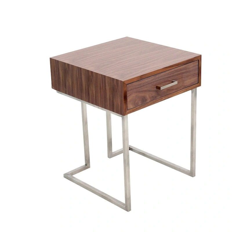 Tavolino Carson Carrington Siuntio Romano Contemporaneo in Legno di Noce e Acciaio Inossidabile con Cassetto