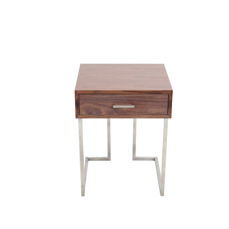 Tavolino Carson Carrington Siuntio Romano Contemporaneo in Legno di Noce e Acciaio Inossidabile con Cassetto