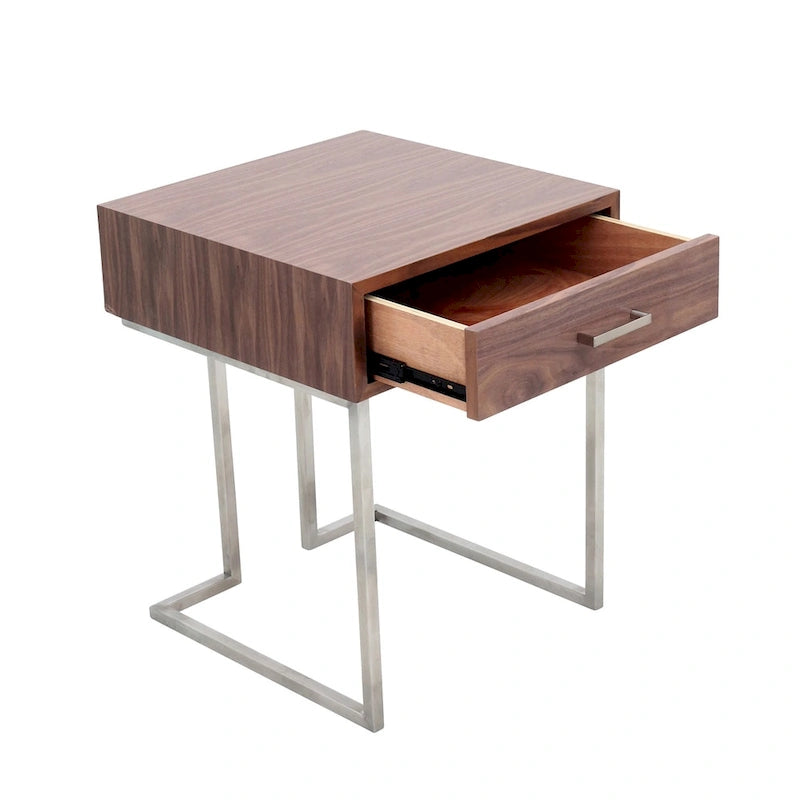 Tavolino Carson Carrington Siuntio Romano Contemporaneo in Legno di Noce e Acciaio Inossidabile con Cassetto