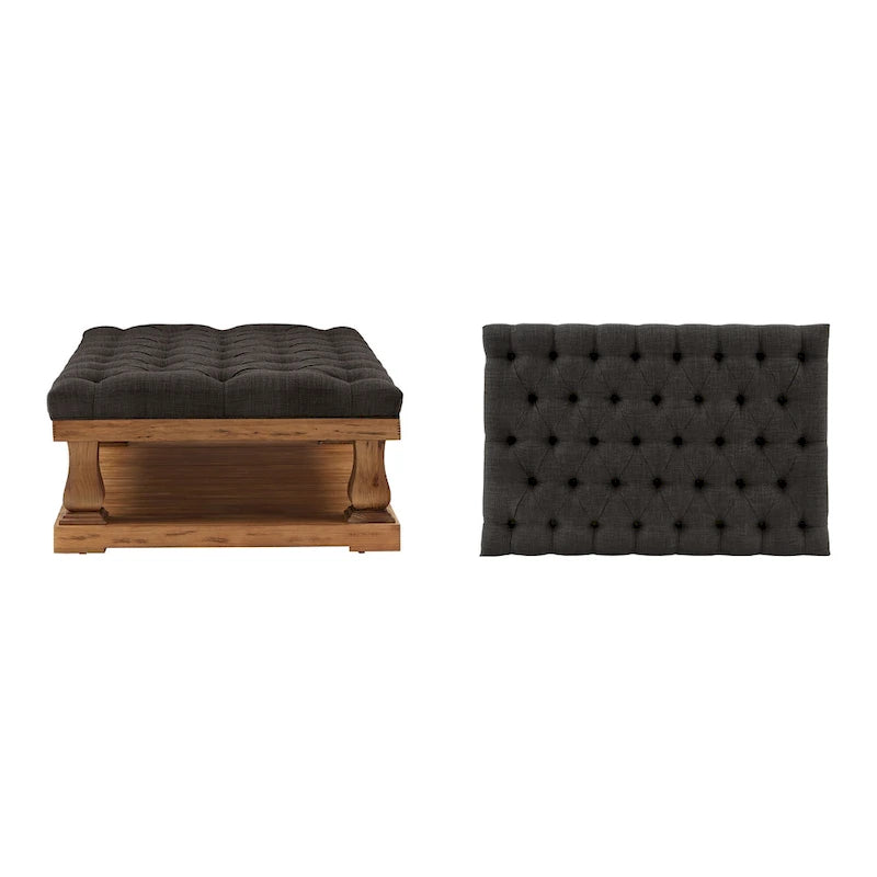 Pouf rettangolare in lino con colonnine Gdansk