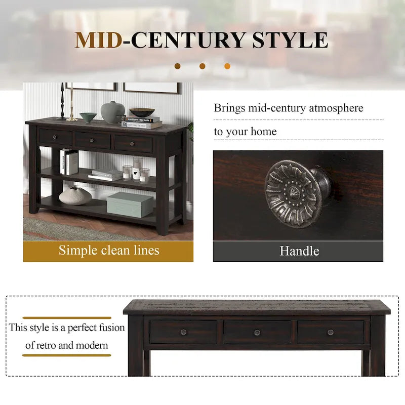 48 Solid Pine Wood Top Console Table