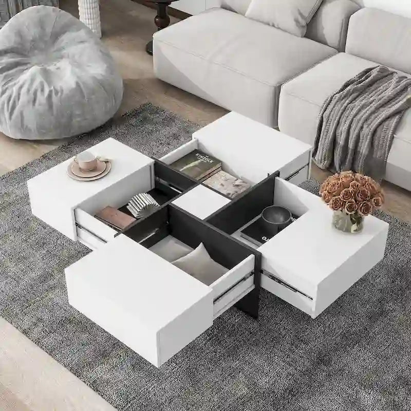 Tavolino da caffè moderno e di tendenza con vano portaoggetti nascosto - 80 x 80 x 35 cm