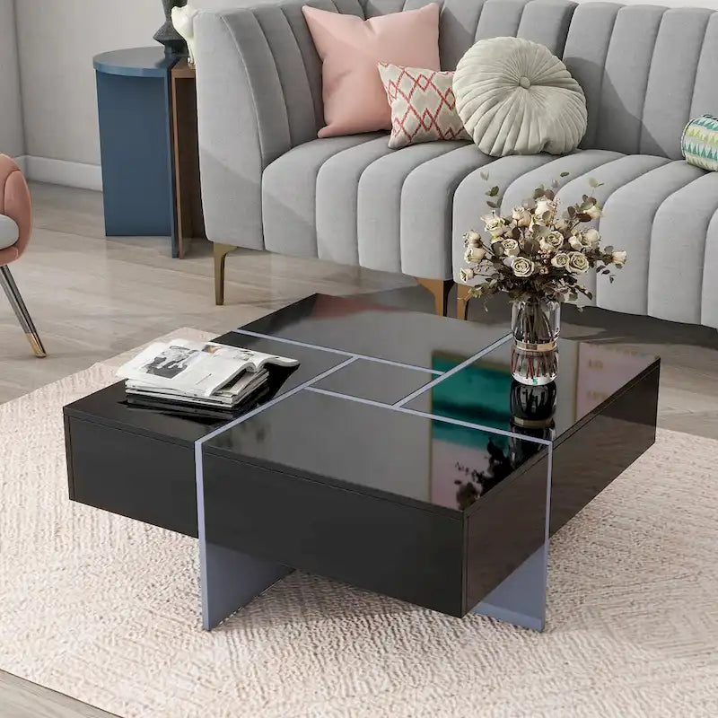 Tavolino da caffè moderno e di tendenza con vano portaoggetti nascosto - 80 x 80 x 35 cm