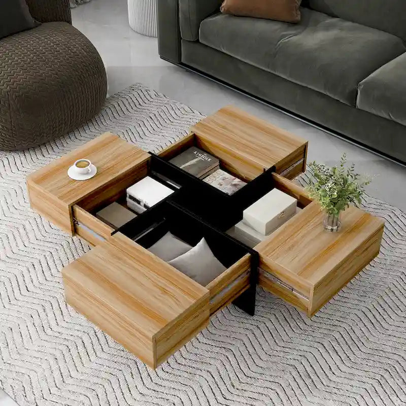Tavolino da caffè moderno e di tendenza con vano portaoggetti nascosto - 80 x 80 x 35 cm