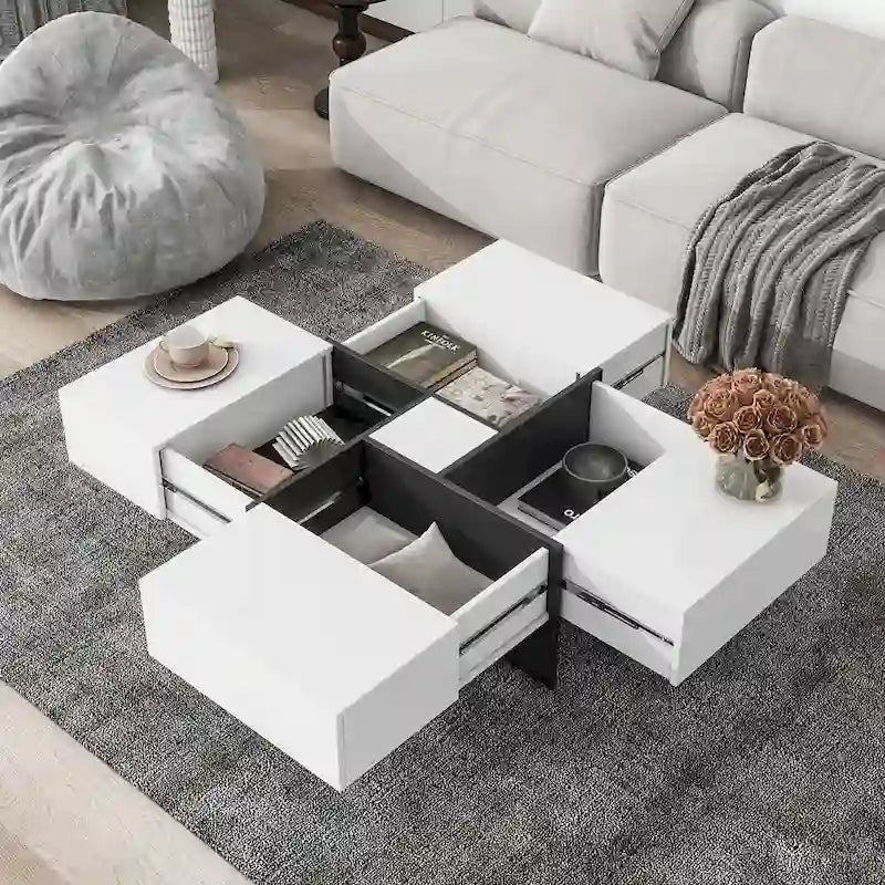Tavolino da caffè moderno e di tendenza con vano portaoggetti nascosto - 80 x 80 x 35 cm