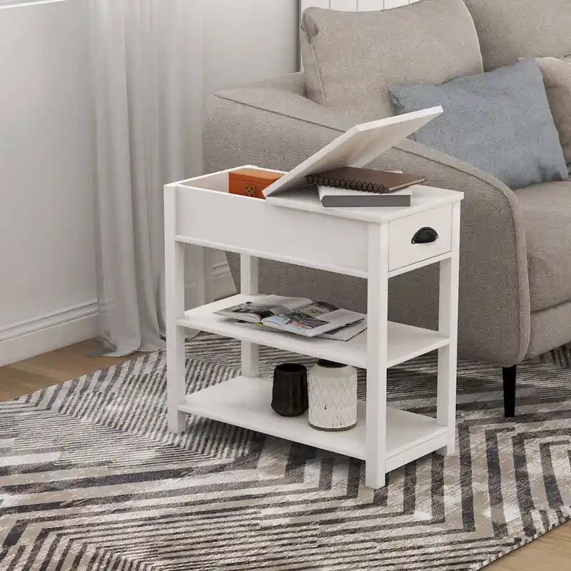 Narrow Side Table with Drawers and Flip-open Storage - 11.81 x 23.62 x 23.62